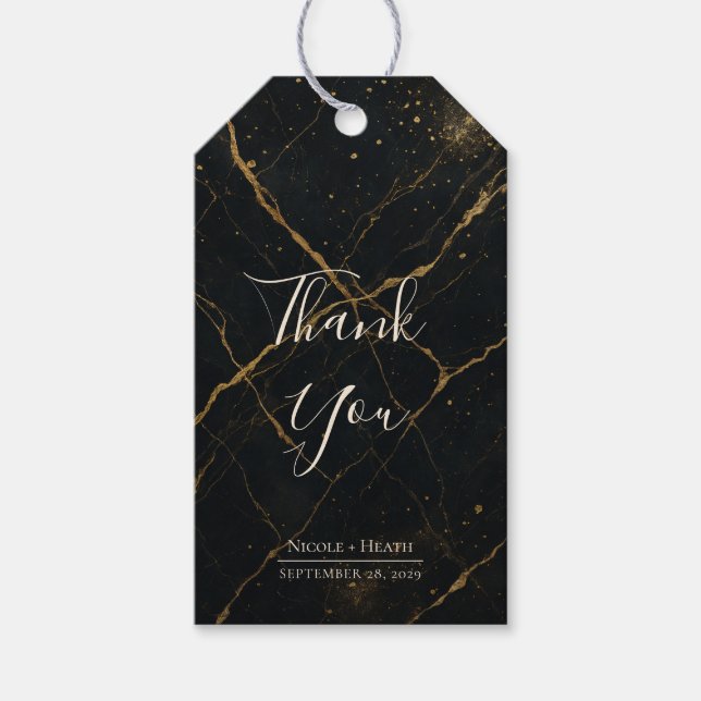 Gilded Midnight Marble Black & Gold Wedding Geschenkanhänger (Vorderseite)
