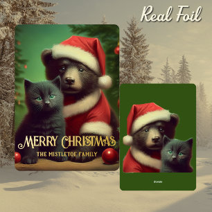 Gilded Midwinter Tale   Foil Bear & Kitten Folien Feiertagskarte