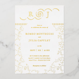 Gilded Modern Monogram Floral Vintage Hochzeitsfol Folieneinladung