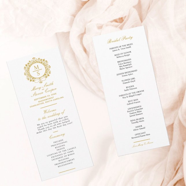 Gilded Monogram Wedding Programm (I wish you happiness!)