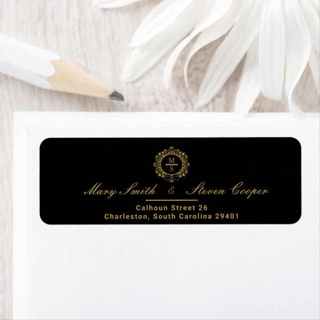 Gilded Monogram Wedding Rücksendeadresse (Insitu)