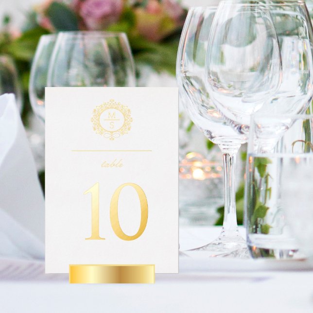 Gilded Monogram Wedding Tischnummern (I wish you happiness!)