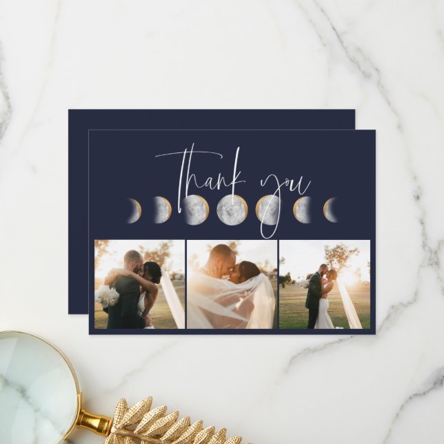 Gilded Moon Phase Wedding Foto Danke Karte (Vorderseite/Rückseite Beispiel)
