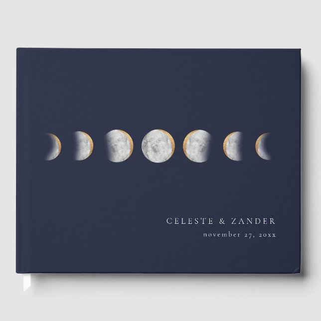 Gilded Moon Phases Modern Wedding Gästebuch (Vorderseite)