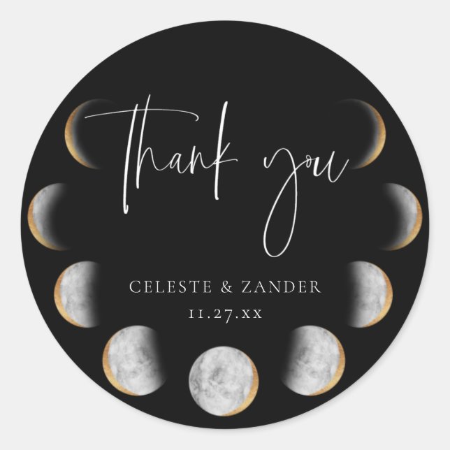 Gilded Moon Phases Wedding Danke Runder Aufkleber (Vorderseite)