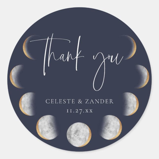 Gilded Moon Phases Wedding Danke Runder Aufkleber (Vorderseite)