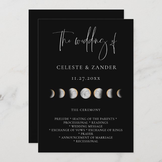 Gilded Moon Phases Wedding Program Programm (Vorne/Hinten)