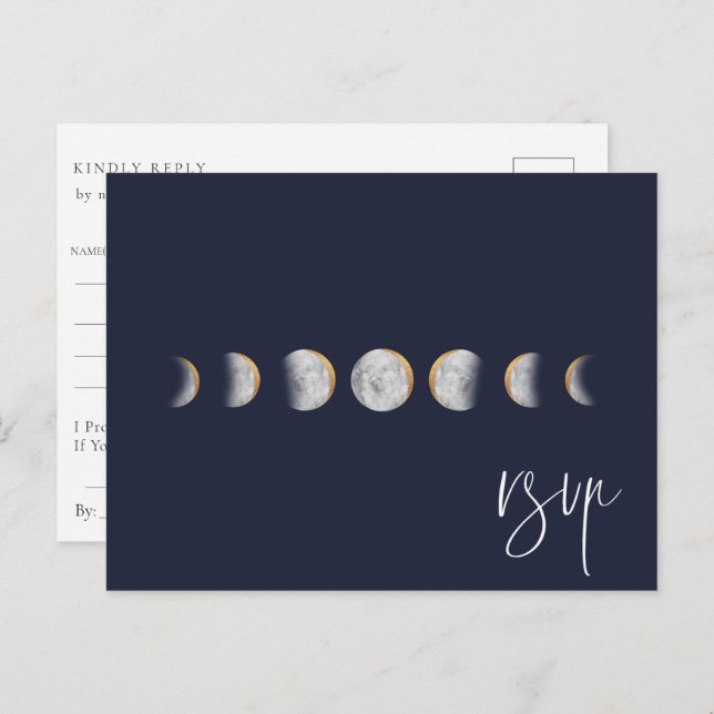 Gilded Moon Phases Wedding RSVP Song Request Einladungspostkarte (Vorne/Hinten)