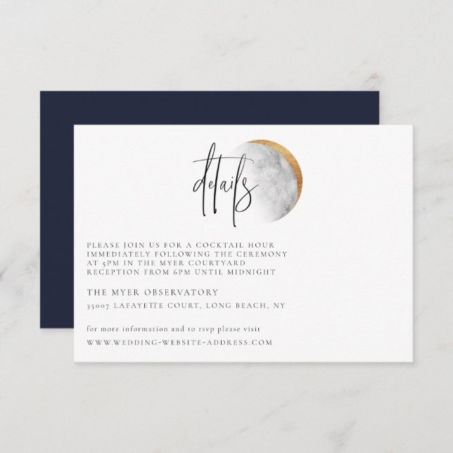 Gilded Moon Wedding Details Card Einladung (Vorne/Hinten)