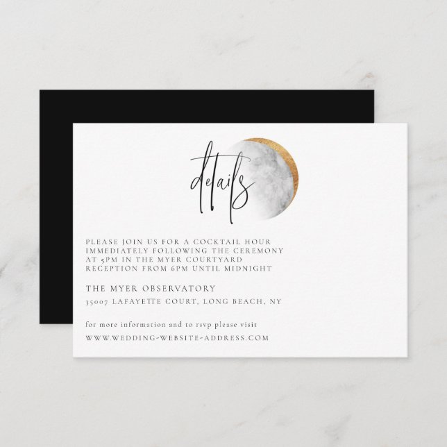 Gilded Moon Wedding Details Card Einladung (Vorne/Hinten)