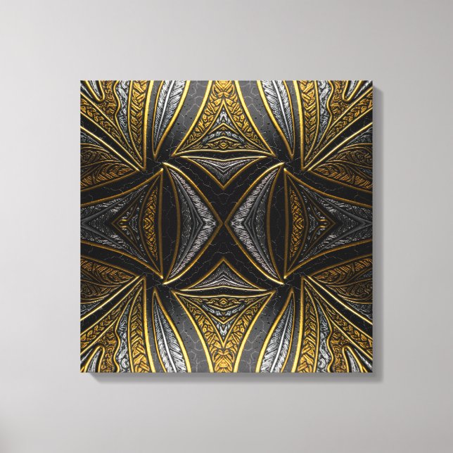 Gilded Mosaic Luxe – Black & Gold Tiled Metal Wall Leinwanddruck (Vorderseite)