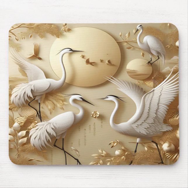 Gilded Nature Floral & Avian Elegance Wallpaper Mousepad (Vorne)