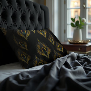 Gilded Peacock Art Deco - Luxe Deko Gold & Gray Kissen