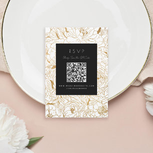 Gilded Peonies Schwarz-weiß Gold RSVP Karte
