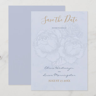 Gilded Rose Dusty Blue Watercolor Save the Date Einladung