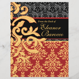 Gilded Royal Red, Black & Gold Damask Letterhead