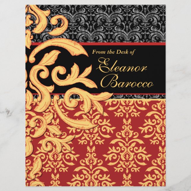 Gilded Royal Red, Black & Gold Damask Letterhead (Vorderseite)