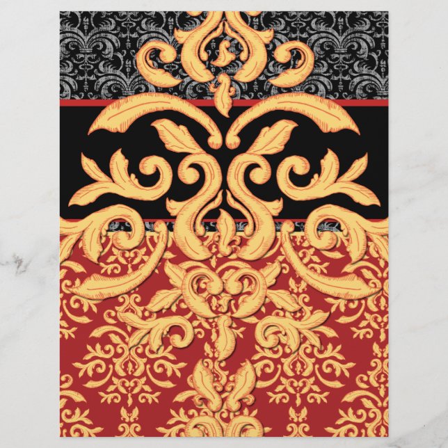 Gilded Royal Red, Black & Gold Damask Letterhead (Vorderseite)