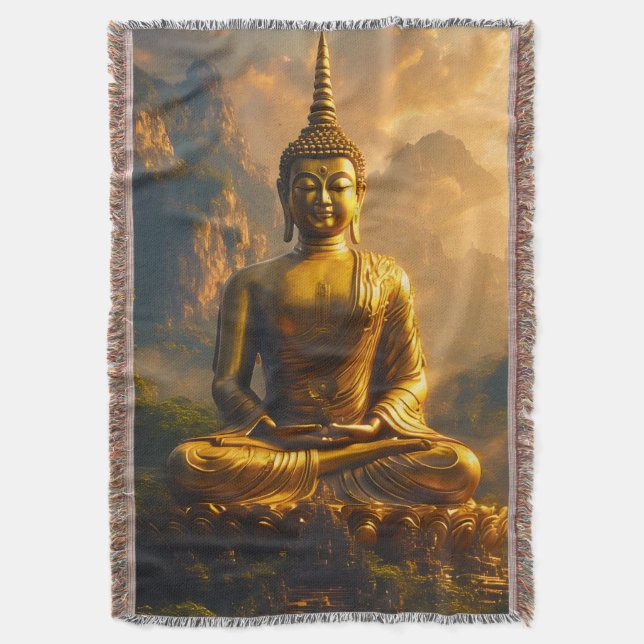 Gilded Seated Buddha Under a Sunset Sky Decke (Vorderseite Vertikal)