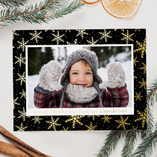 Gilded Snowflakes Foto Black und Gold Folien Feiertagspostkarte