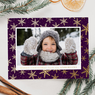 Gilded Snowflakes Foto Lila und Gold Folien Feiertagspostkarte