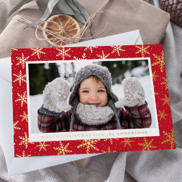 Gilded Snowflakes Foto Rot und Gold Folien Feiertagskarte