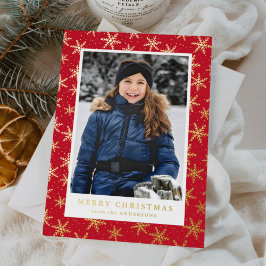 Gilded Snowflakes Foto Rot und Gold Folien Feiertagskarte
