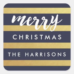 Gilded Stripes Personalisierte Urlaubsaufkleber Quadratischer Aufkleber