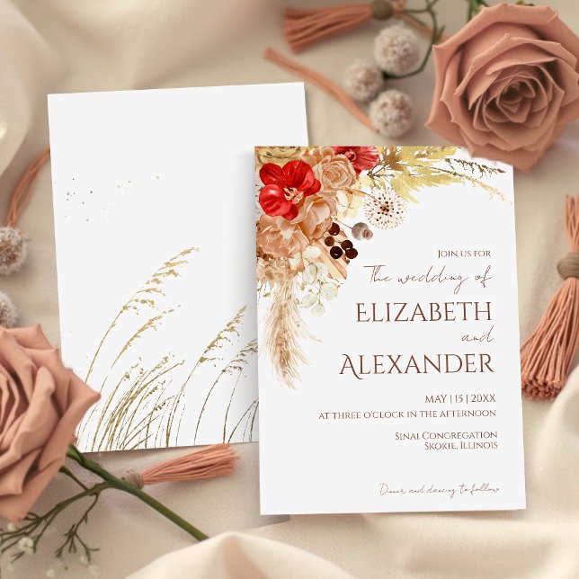 Gilded Watercolor Boho Floral | Terracotta Wedding Einladung (Von Creator hochgeladen)