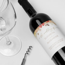 Gilded Watercolor Boho Floral Wedding Wine Label