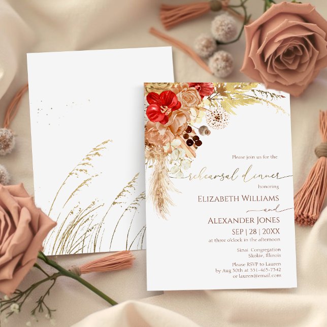 Gilded Watercolor Boho Hochzeit Probe Dinner Einladung (Von Creator hochgeladen)