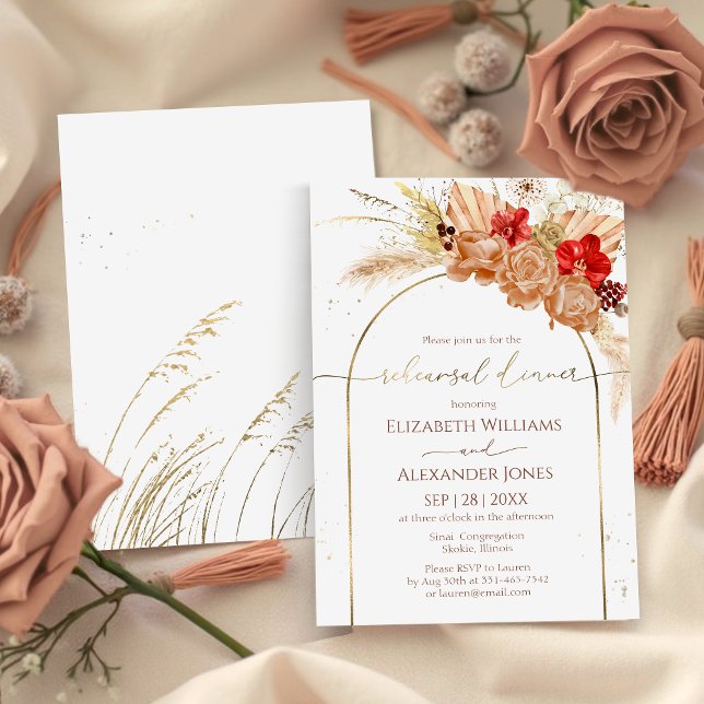 Gilded Watercolor Boho Hochzeit Probe Dinner Einladung (Von Creator hochgeladen)