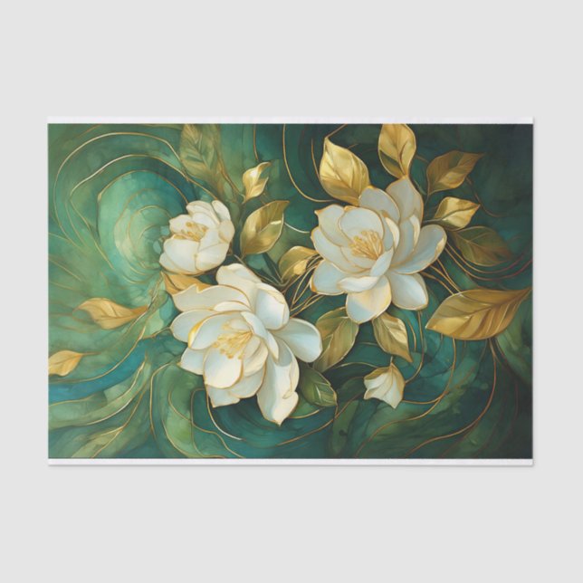 Gilded White Gardenia Trio, formelle Blume Seidenpapier (Vorderseite)