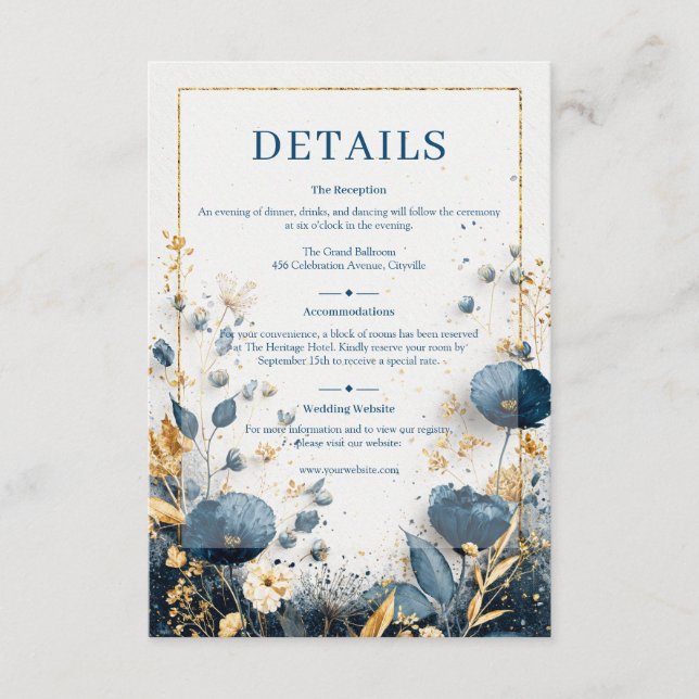 Gilded Wildflower Navy and Gold Wedding Begleitkarte (Vorderseite)