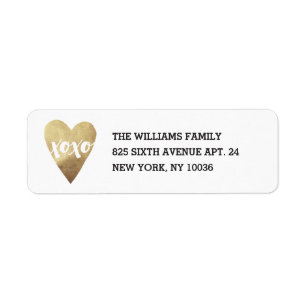 Gilded XOXO Address Label - Weiß
