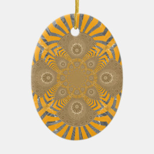 Gilded Zephyr: Eleganz in Golden Yellow & Chrome Keramikornament