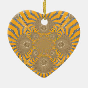 Gilded Zephyr: Eleganz in Golden Yellow & Chrome Keramikornament