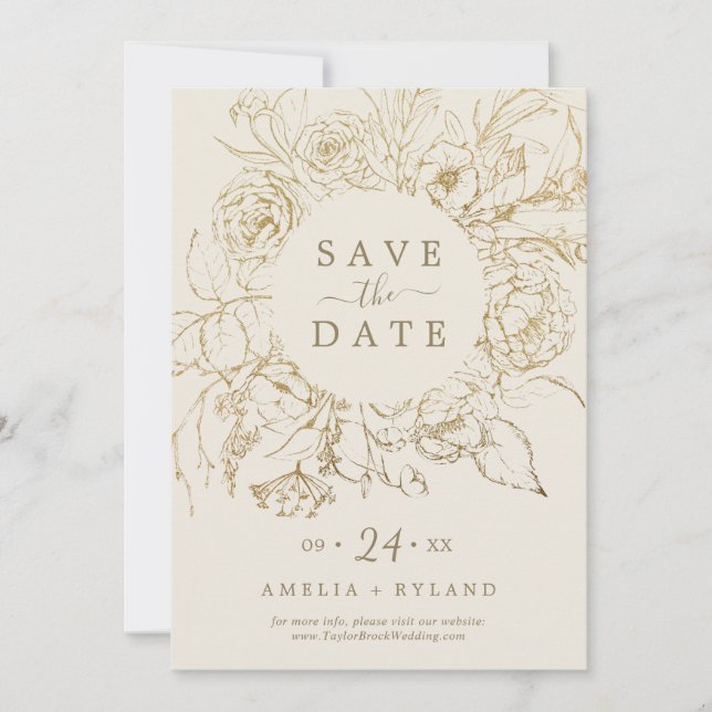 Gildenblumencreme & Gold-Save the Date-Karte Save The Date (Vorderseite)