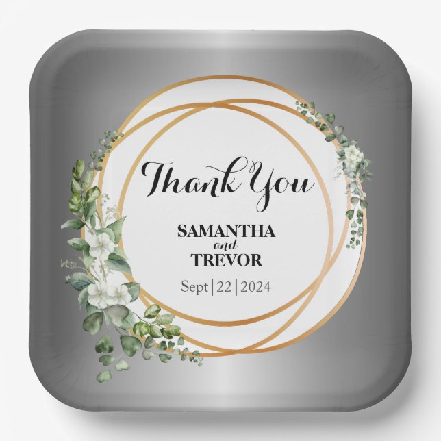 Gildenische Grüntöne: Eigener botanischer Aufklebe Pappteller (Vorderseite)