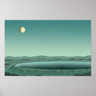 Gilent moonlit night. By a lake in another world. Poster