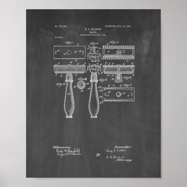 Gillette Razor Patent - Chalkboard Poster (Vorne)