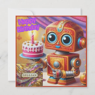 GILLIAN ~ Geburtstagskarte ~ Roboter mit Kuchen ~