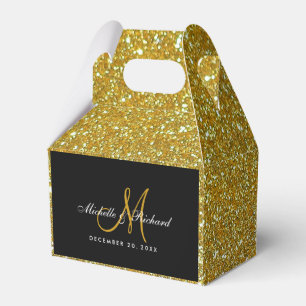 Gilly Gold Glitzer Monogram Gastgeschenk Hochzeit Geschenkschachtel