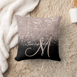Gilry Monogram Rose Gold Glitzer & Black Kissen