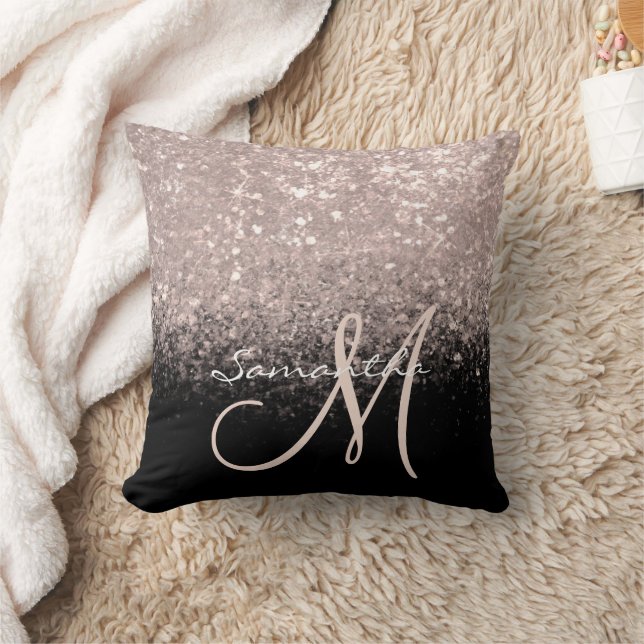 Gilry Monogram Rose Gold Glitzer & Black Kissen (Decke)
