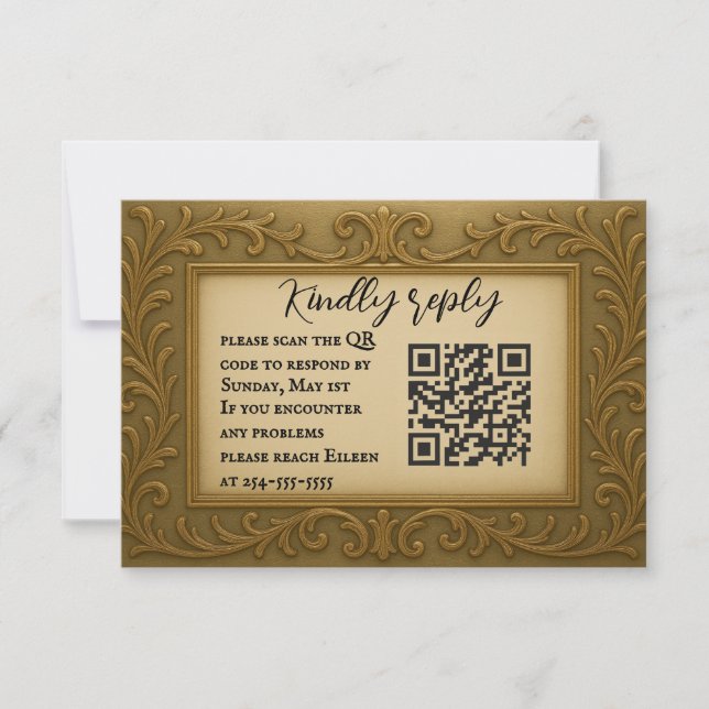 Gilt in Gold QR Code Wedding RSVP Card Karte (Vorderseite)