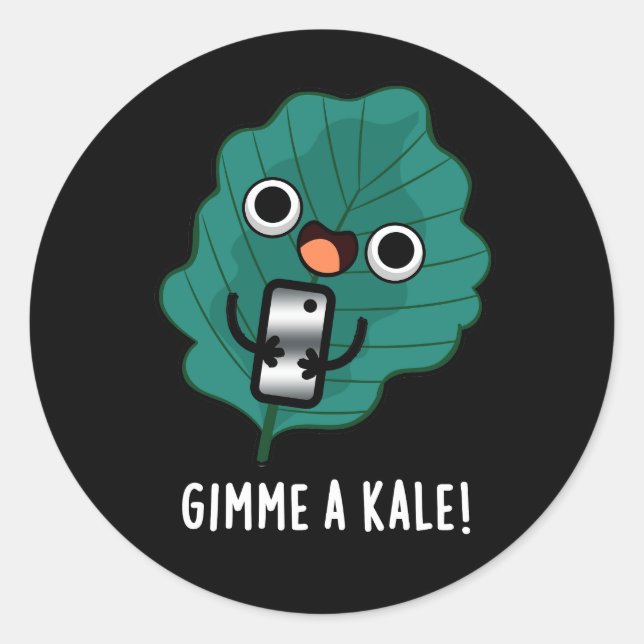 Gimme A Kale Funny Veggie Pun Dark BG Runder Aufkleber (Vorderseite)