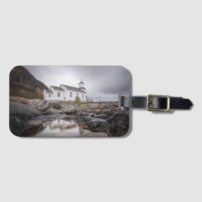 Gimsoy Church Lofoten Norwegen Gepäckanhänger (Vorderseite (Horizontal))