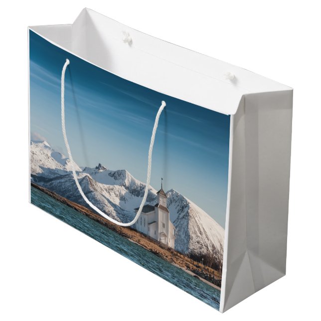 Gimsoy Church Lofoten Norwegen Große Geschenktüte (Vorderseite Schrägansicht)