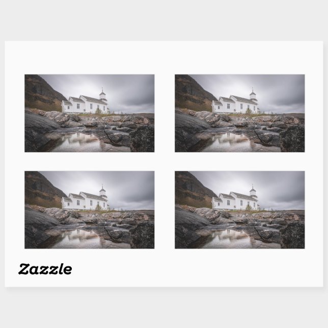 Gimsoy Church Lofoten Norwegen Rechteckiger Aufkleber (Blatt)